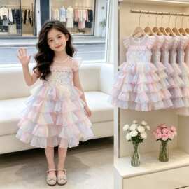 六一儿童表演礼服彩色蓬蓬纱公主裙女童蛋糕裙主持舞蹈合唱演出服