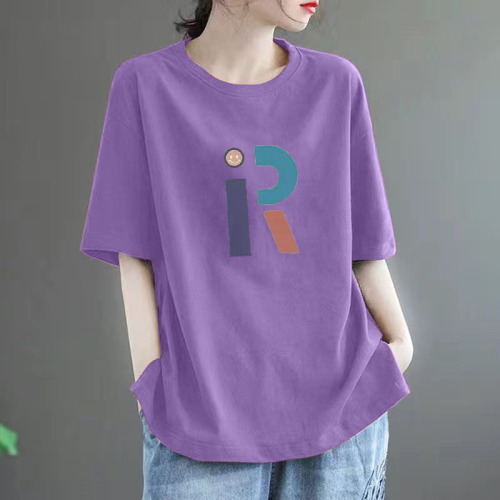 Women's 100% Pure Cotton Oversized T-Shirt with a Chic Vibe, Slim-Fitting and Body-Concealing, Versatile Round Neck Top for Casual Wear