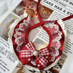 Maomie New Year Red Sneak Pet Jewelry Collar Bow Puppet Bow Tie Lace Bib Dog Slip Towel