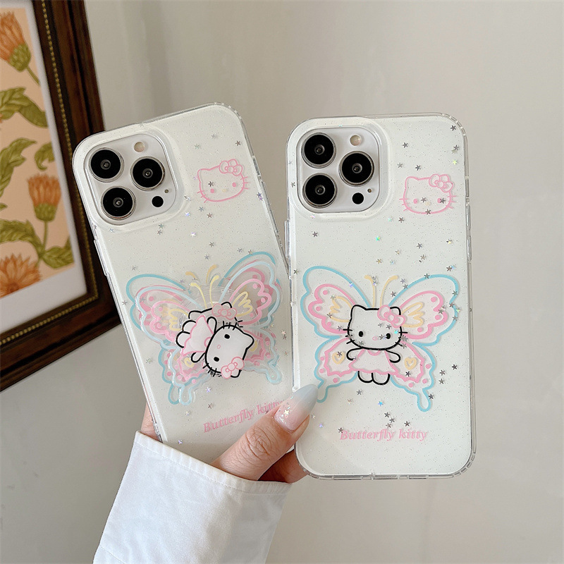 Girl ins brillo mariposa kt para iphone15 soporte 16ProMax funda para teléfono móvil Apple 13/14 nuevo