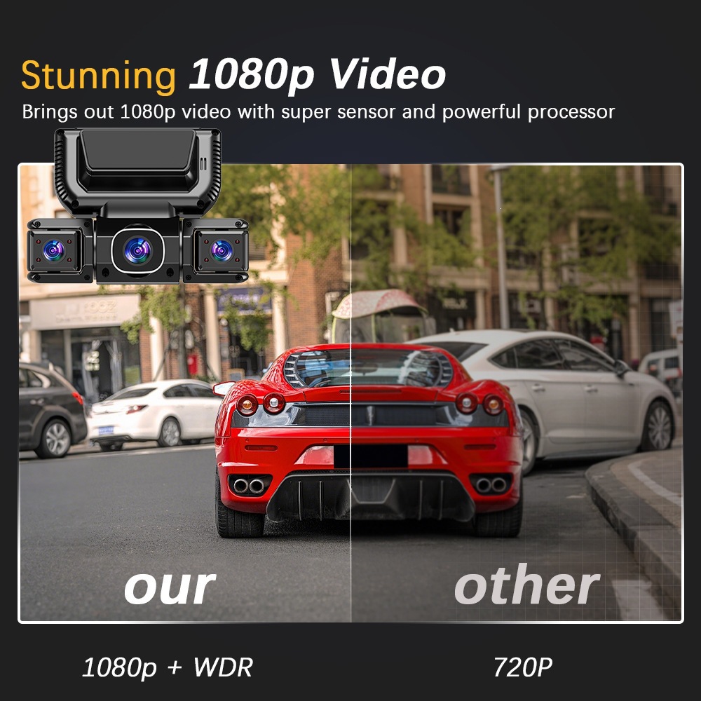 New 3inch Quad-Camera HD Dash Cam with Infrared Night Vision, IPS HD Screen, and WiFi Mobile Connectivity