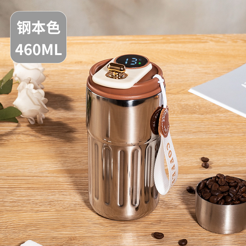 高颜值显温咖啡杯316不锈钢保温杯大容量便携礼品水杯提绳口袋杯|undefined