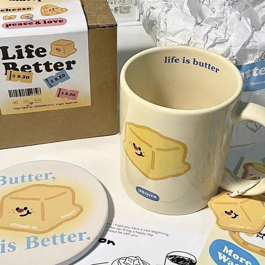 Милая керамическая кружка с крышкой для сливочного сыра, подарок для лучшей подруги, кружка для молока, студенческое общежитие