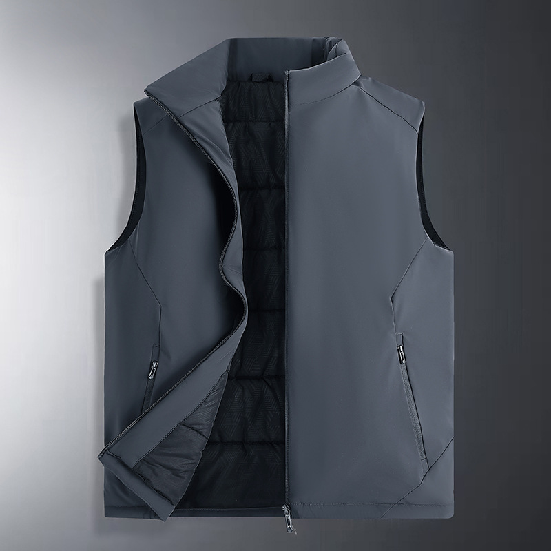Autumn and Winter New Business Cotton Vest Men's Pure Color Cotton Casual Stand-Up Collar Vest Light and High-Quality Waistoutwear Jacket