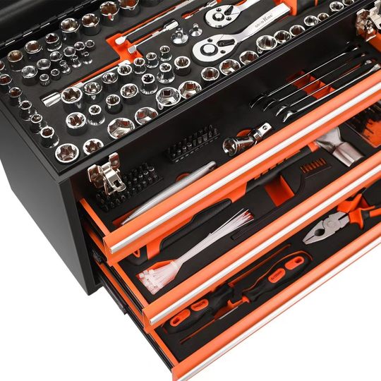 Factory direct sales foreign trade tool set 408-piece toolbox portable three-drawer toolbox