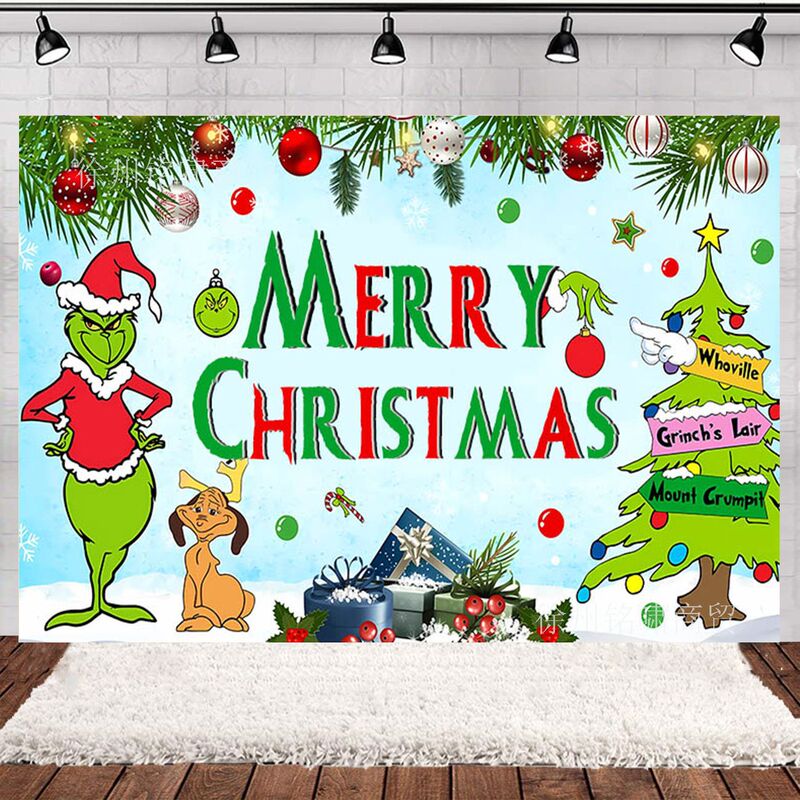 Amazon Christmas Banner Decoration Photo Props Cross-border Grinch Children's Birthday Christmas Background Cloth Photography Amazon Christmas Banner Decoration Photo Props Cross-border Grinch Children's Birthday Christmas Background Cloth Photography