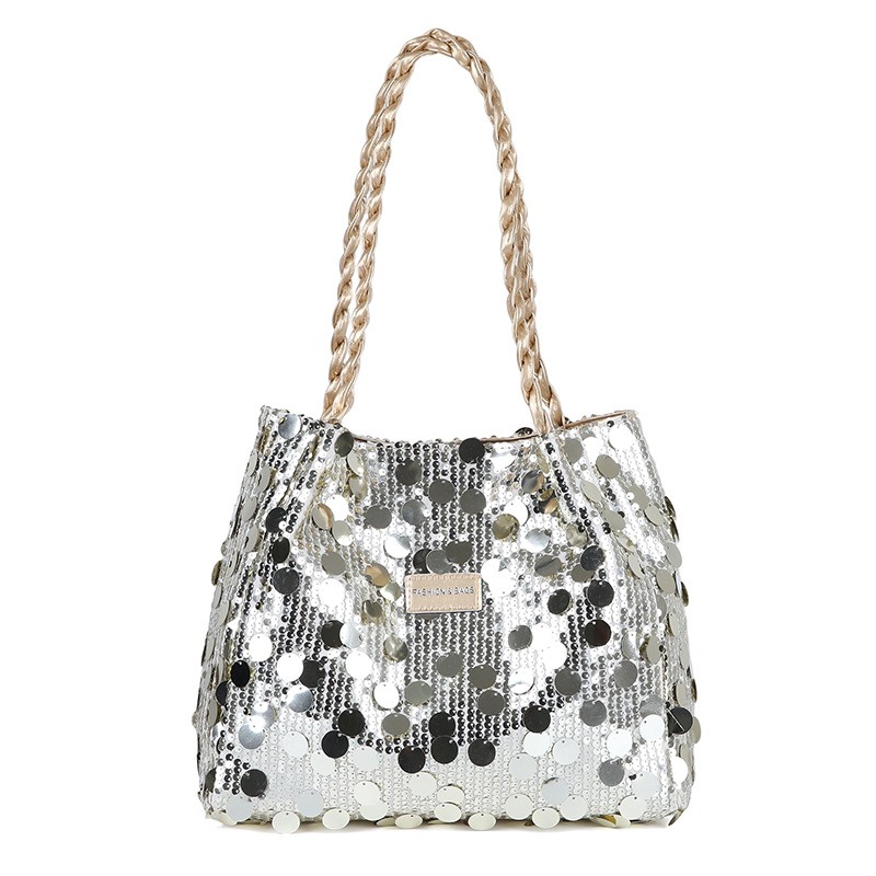 2025 otoño invierno popular bolsas de brazo estilo coreano nicho diseño de gran sequinilla bolsas de tote estilo extranjero versátil de hombro único bolsas inclinadas