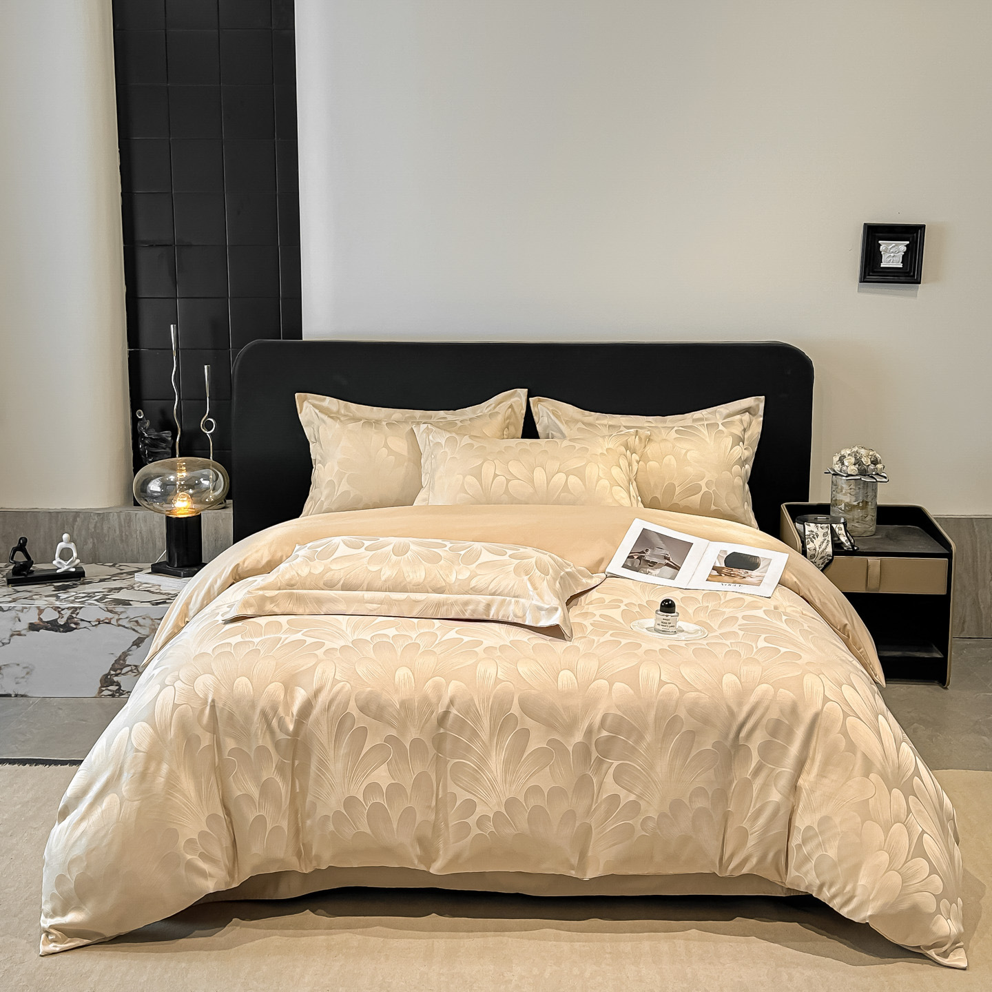 Parure de lit en soie glacée et jacquard tencel de luxe_voghion.com