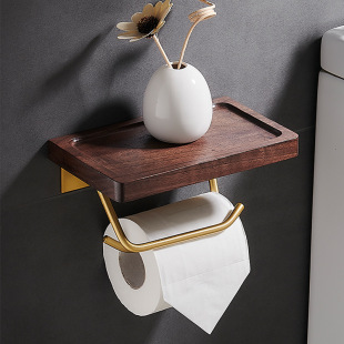 New Chinese style toilet paper holder punch-free vintage bathroom solid wood tissue holder mobile phone roll paper storage rack wall hanging