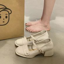 珍珠春季百搭时尚新款圆头2025扣一字带单鞋女玛丽珍鞋赫本风皮鞋