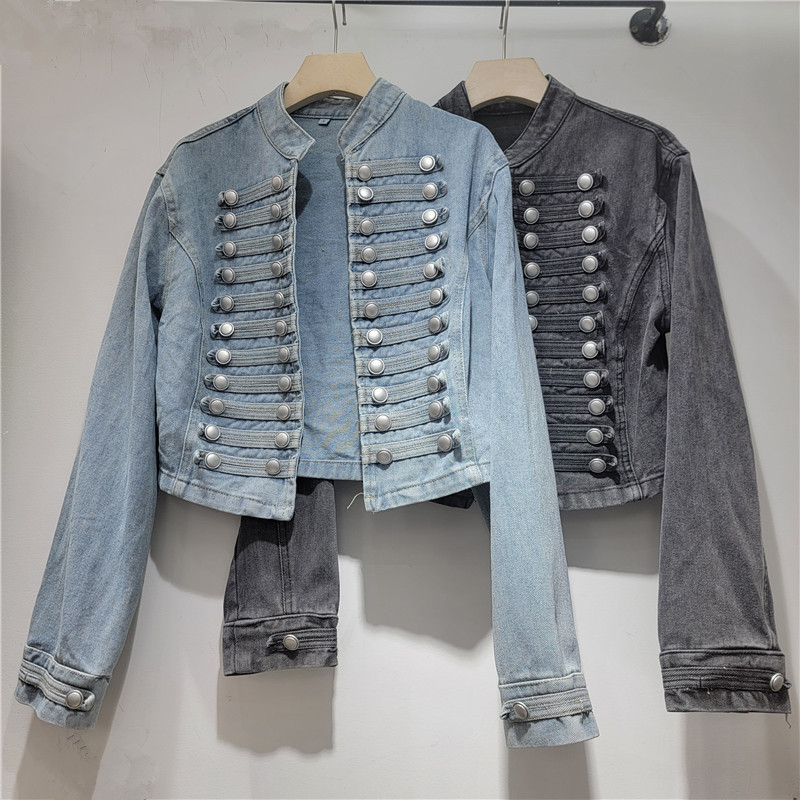 2026 primavera y verano nuevo estilo retro europeo y americano botón de cuello chaqueta de vaquín de mujer chaqueta corta
