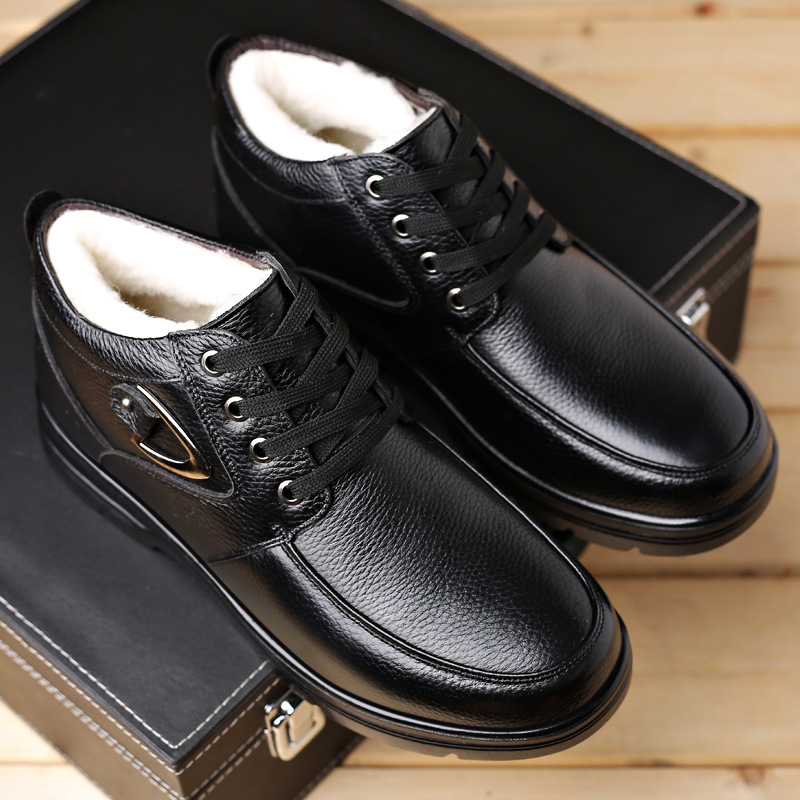 Men's Genuine Leather Winter Warm Cotton Shoes with Fleece Lining, Thickened Wool Leather Shoes for Middle-Aged and Elderly, Non-Slip Snow Boots for Seniors, Dad Shoes Men's Genuine Leather Winter Warm Cotton Shoes with Fleece Lining, Thickened Wool Leather Shoes for Middle-Aged and Elderly, Non-Slip Snow Boots for Seniors, Dad Shoes