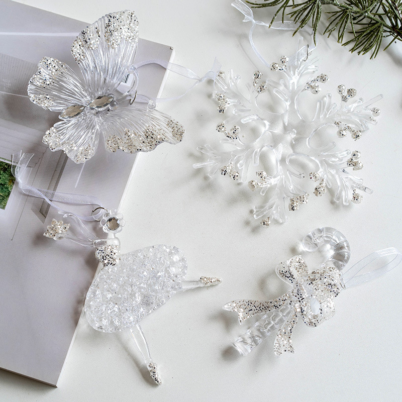 国境を越えた新しいクリスマスツリー装飾透明アクリル雪ヘラジカ天使ストラップクリスマス装飾品|undefined