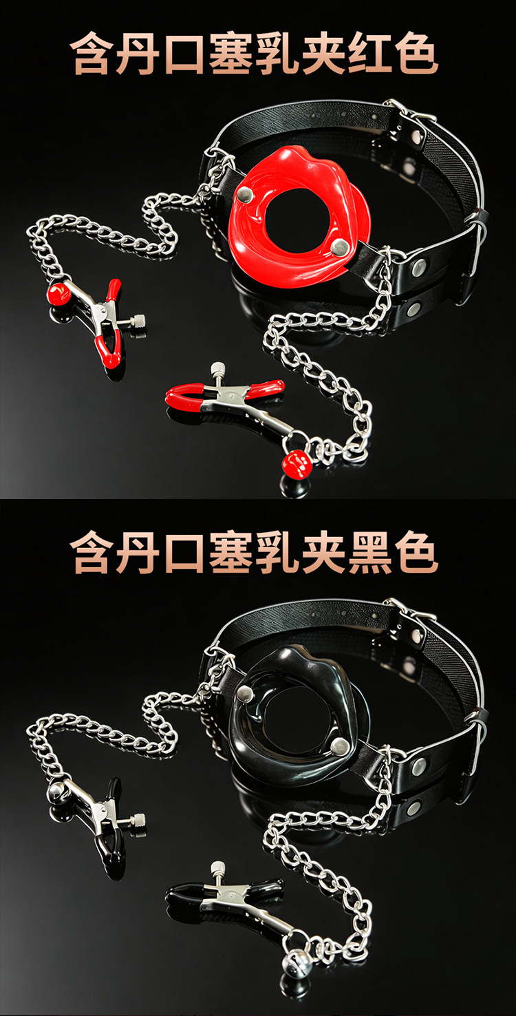 Metal and Faux Leather Mouth Gag with Nipple Clamps Bondage Accessory Set — detail image 29