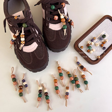 秋冬新款美拉德木珠鞋配饰德训袋鼠鞋穆勒鞋带挂件复古编织配饰