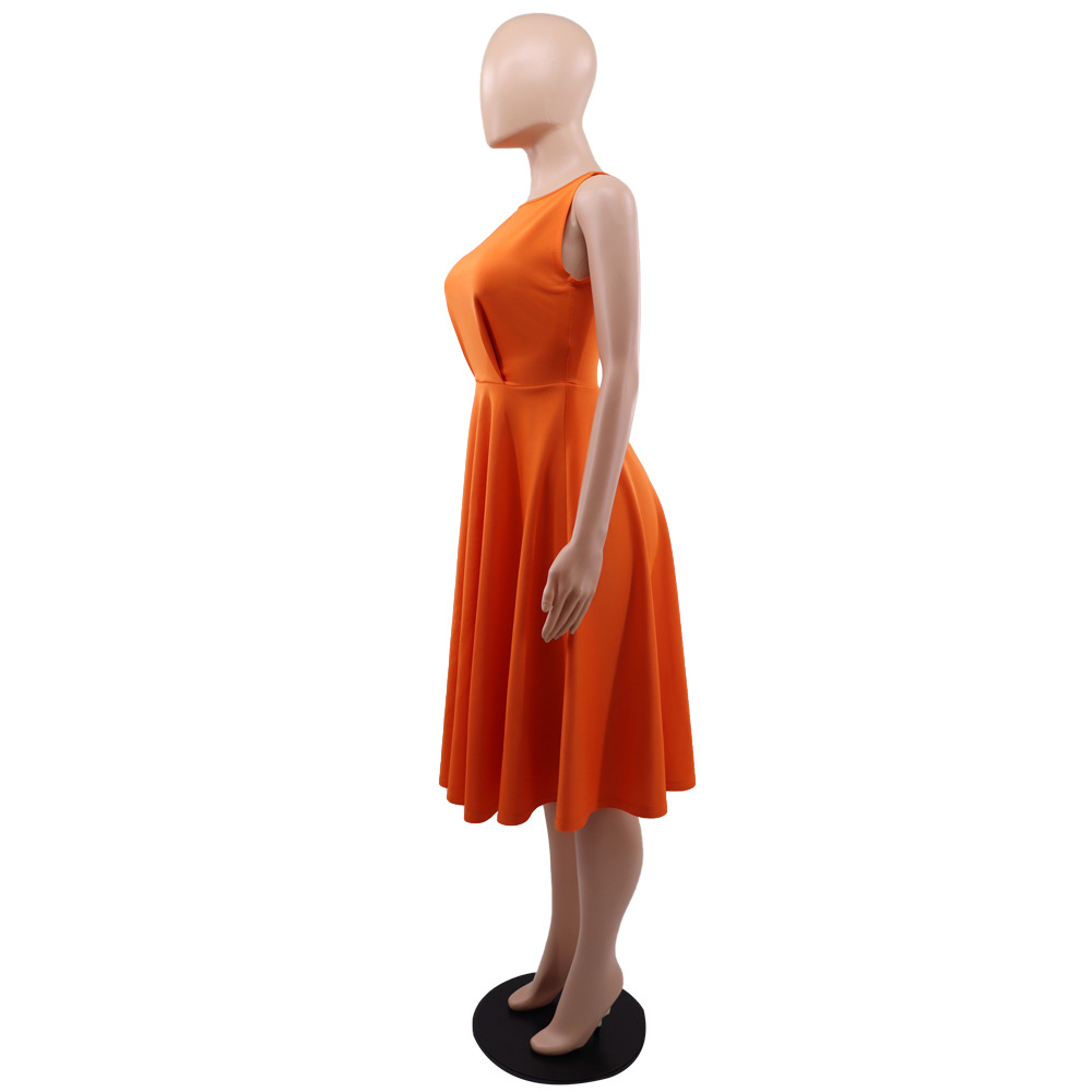 Solid Color Simple Sleeveless Vest Casual A line Large Hem Women Dress