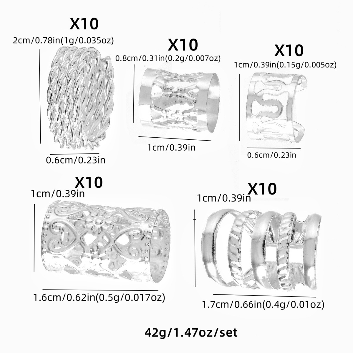 50pcs europeo y americano TEUM SHEIN estilo caliente peluca de bricolaje accesorios de joyería trenzada sucia anillo de extensión de cabello hueco de malla