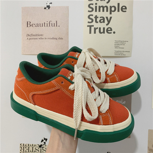  Spring and Summer Breathable Canvas Shoes for Female Students New Korean Style Sports Sneakers Retro Red Low-top Women's Shoes for Shipping