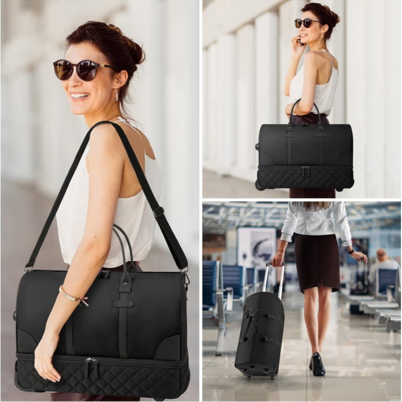 Bolsa de viaje plegable portátil con palanca de tracción, bolsa de ropa para hombres y mujeres, bolsa de ejercicios al aire libre, bolsa multifuncional para pasar la noche