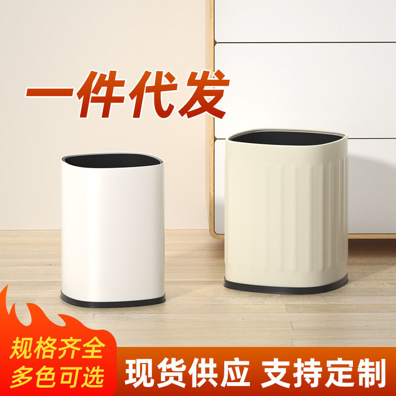 Cross-border hot-selling direct-cast wide-mouth stainless steel trash can kitchen living room hotel KTV double-layer uncovered square storage