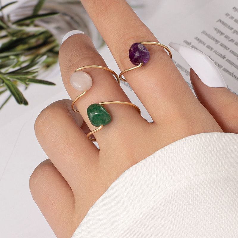 Beads Ring Female Niche Simple Retro Stone Ring Couple Ring display picture 2