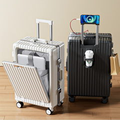 新款一鍵開前蓋多功能行李箱女20寸登機旅行箱男密碼箱子批發