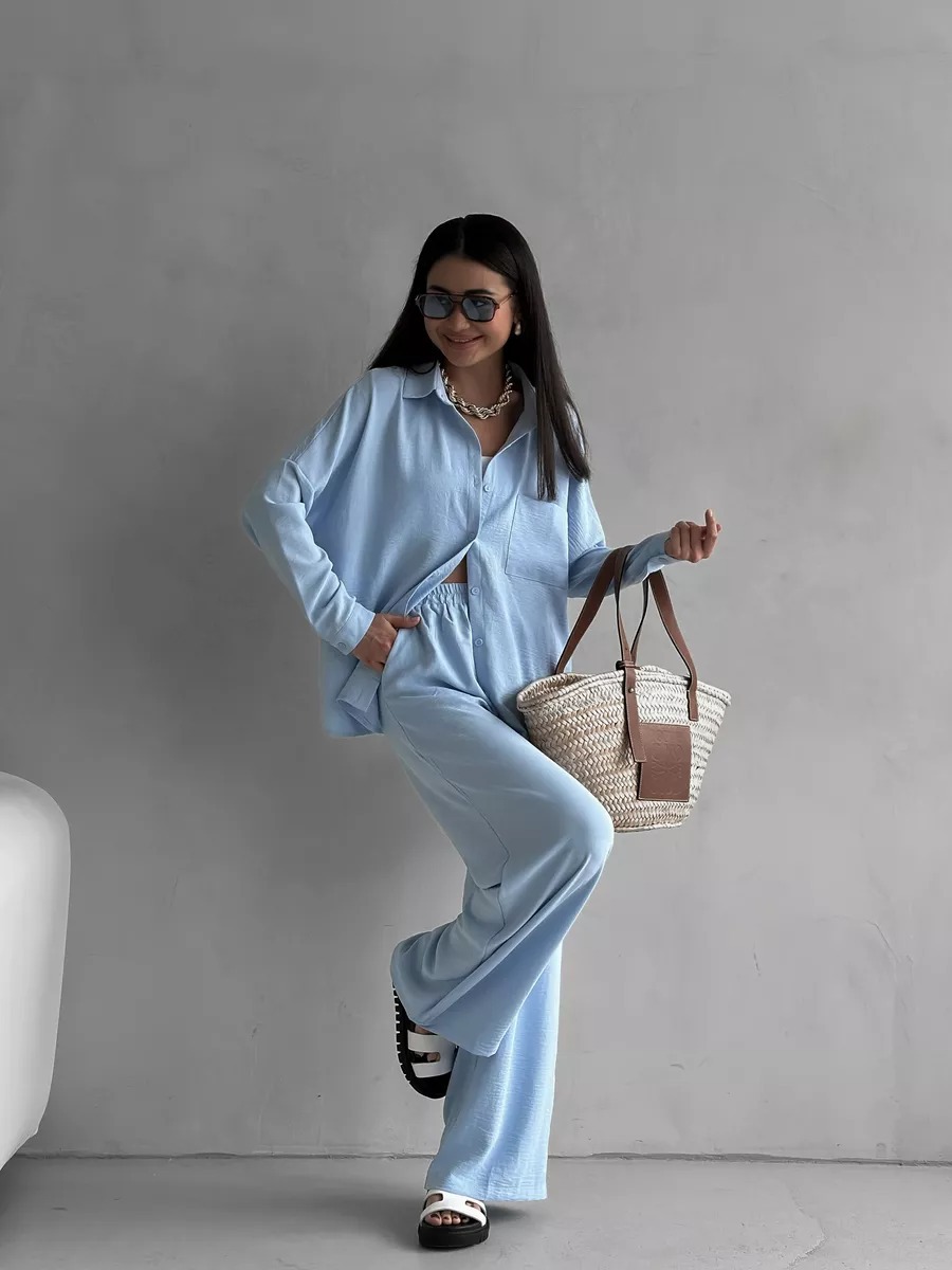 2026 Cross-Border European And American Women's Solid Color Cardigan Pocket Casual Wide-Leg Pants Set_ecoleips.com
