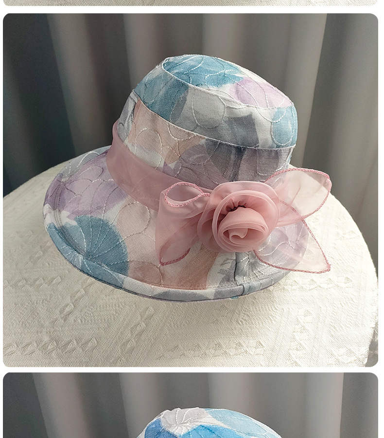 Mujeres Estilo Clásico Bloque De Color Flores Aleros Planos Sombrero De Copa display picture 4