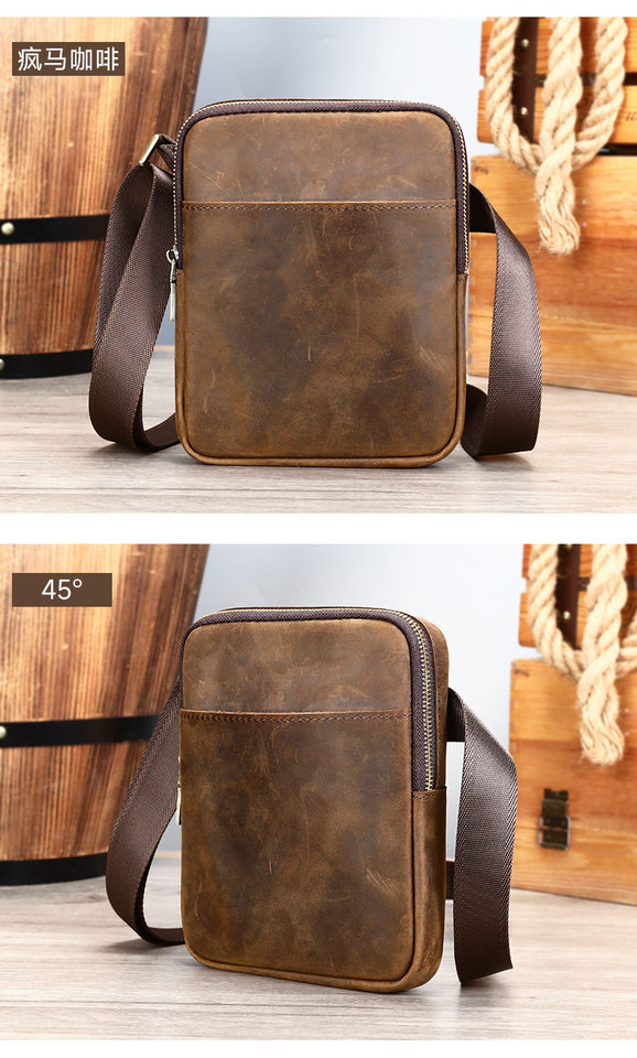 Túi đeo chéo nam da bò cao cấp 17×3×21,5 cm — 6124 Đen (hoa văn vải), Cà phê, Màu nâu sẫm, màu nâu chi tiết 13