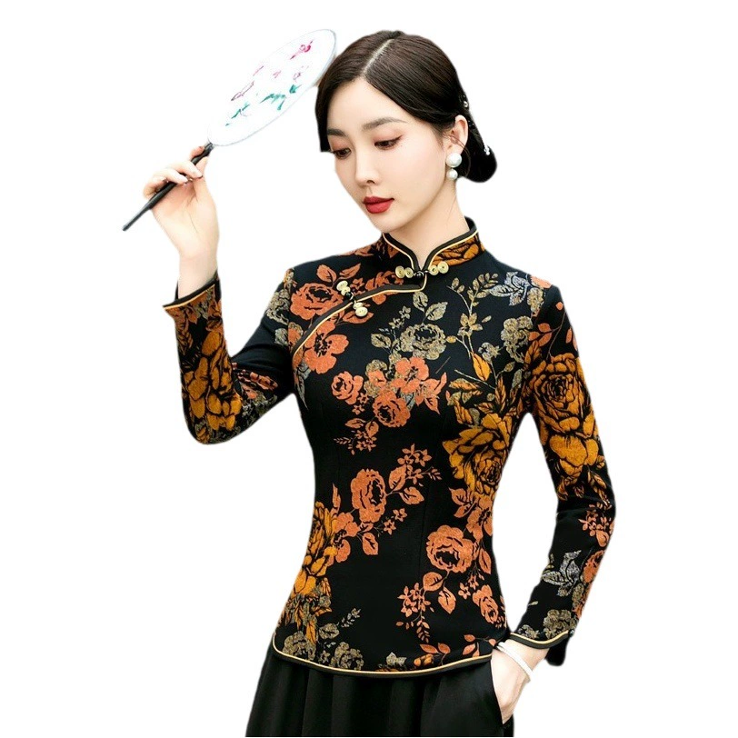 Мама осенне-зимний Чонсам 2023 новый зимний утолщенный флисовый подкладка женский Улучшенный Топ Чонсам китайский костюм Тан Топ