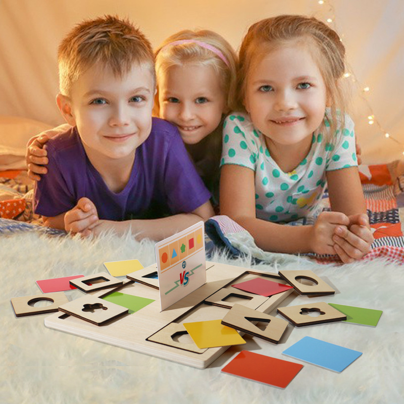 De madera para niños Ilustración educación temprana forma geométrica juego de batalla forma cognitiva pensamiento gran batalla juguetes educativos