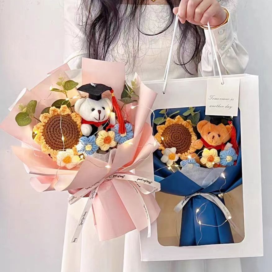 中高考毕业花束情人节母亲节向日葵花束手工编织花成品同学生日礼