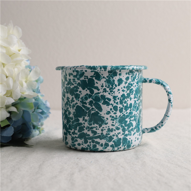 Impression Enamel Turquoise Green Splash Ink Enamel Mug Coffee Cup High Mouth Cup Beer Cup Tea Cup
