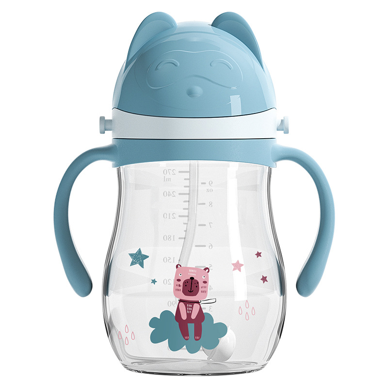 270ML bebés taza de entrenamiento taza de agua para niños taza de paja con mango fábrica de correa OEM personalizado al por mayor