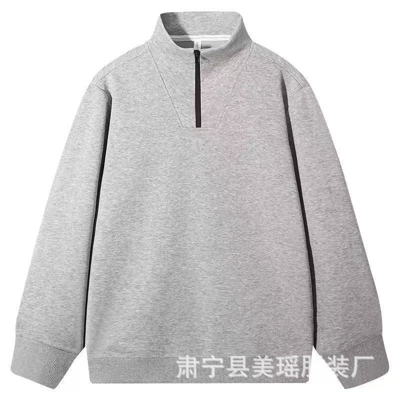 半拉链立领卫衣男春秋冬季美式复古加绒半拉链男士纯色休闲外套男|undefined