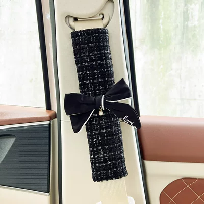 Seat belt shoulder pad Pad Anti-Pressure Protective Cover High-End - diamond-bow-black-four-season-small-fragrance-shoulder-pad-1-piece