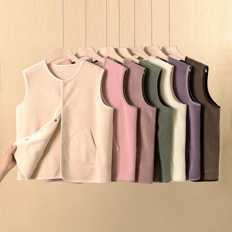 Autumn and Winter Olympic fleece thickened vest single-breasted fleece pocket warm waistcoat fashionable simple fleece-lined women's top