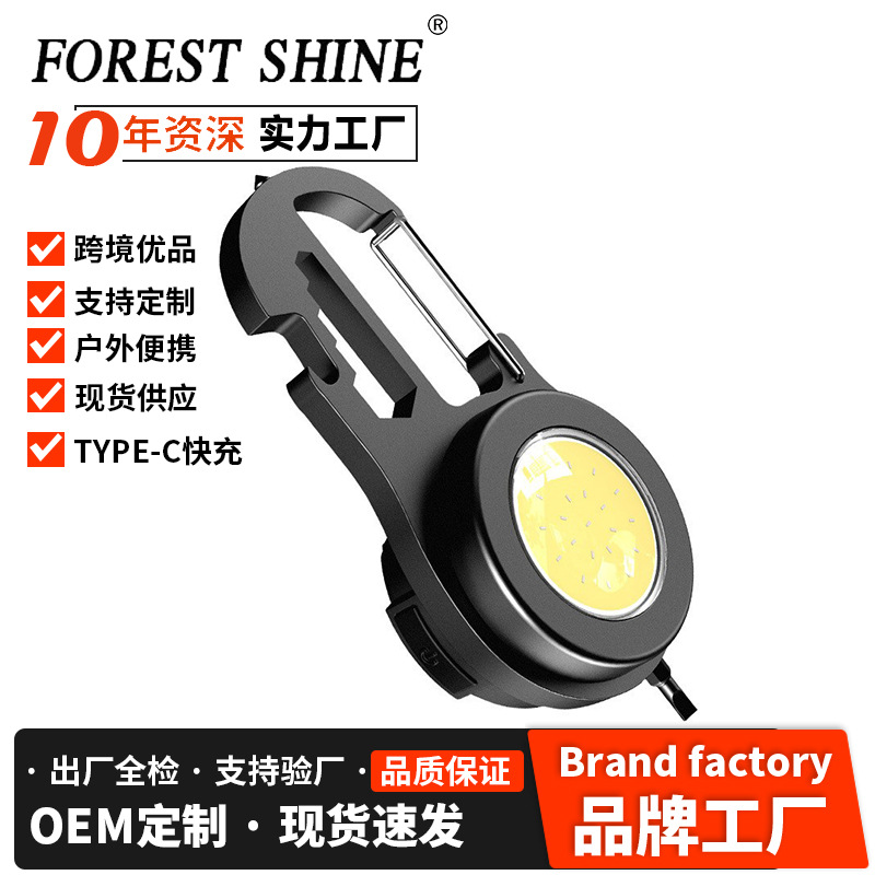 Transfronterizo nuevo al aire libre recargable llavero luz fuerte luz mini linterna portátil multifuncional COB Luz de inundación