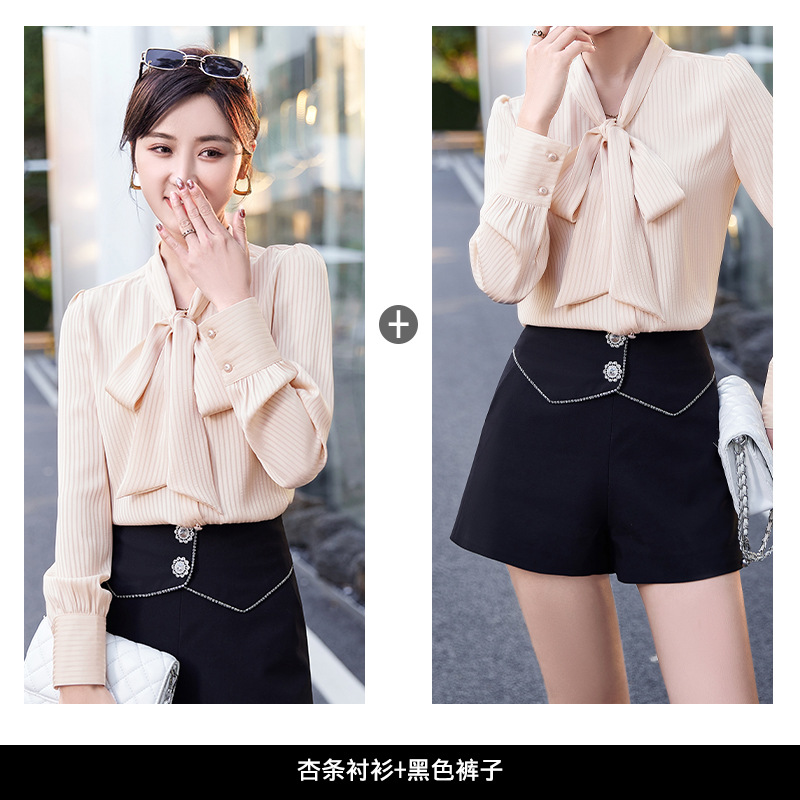 Apricot shirt + black shorts KY811