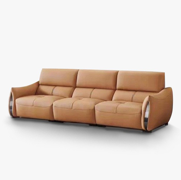 Light Luxury Genuine Leather Sofa Living Room Furniture Top Grade Yellow Calfskin Straight Combination Sofa Italian Minimalist Modern Simple Style