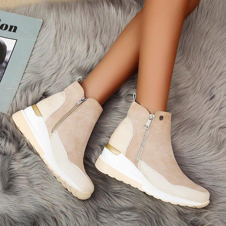 2026 New Large Size Boots for Women, Autumn Height-Increasing Short Boots, Korean Style Wedge Heel Student Side Zipper Sneakers for Women