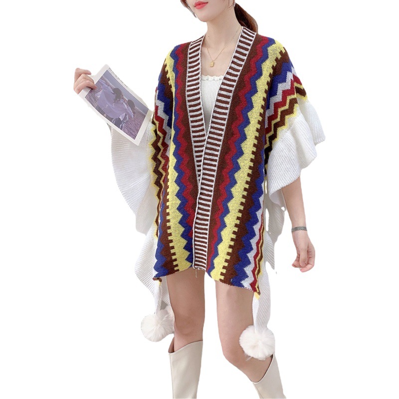 Primavera y otoño dulce nuevo split largo chal de las mujeres desgaste exterior ruffled Lijiang viajes primavera estilo étnico