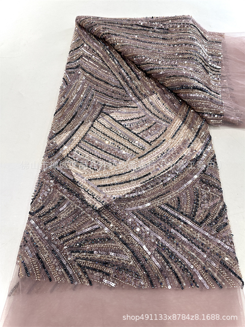 Fabrica de malla de encaje de bordado de cuatro perlas de alta calidad de moda de lujo vestido de cena de dama de moda tela