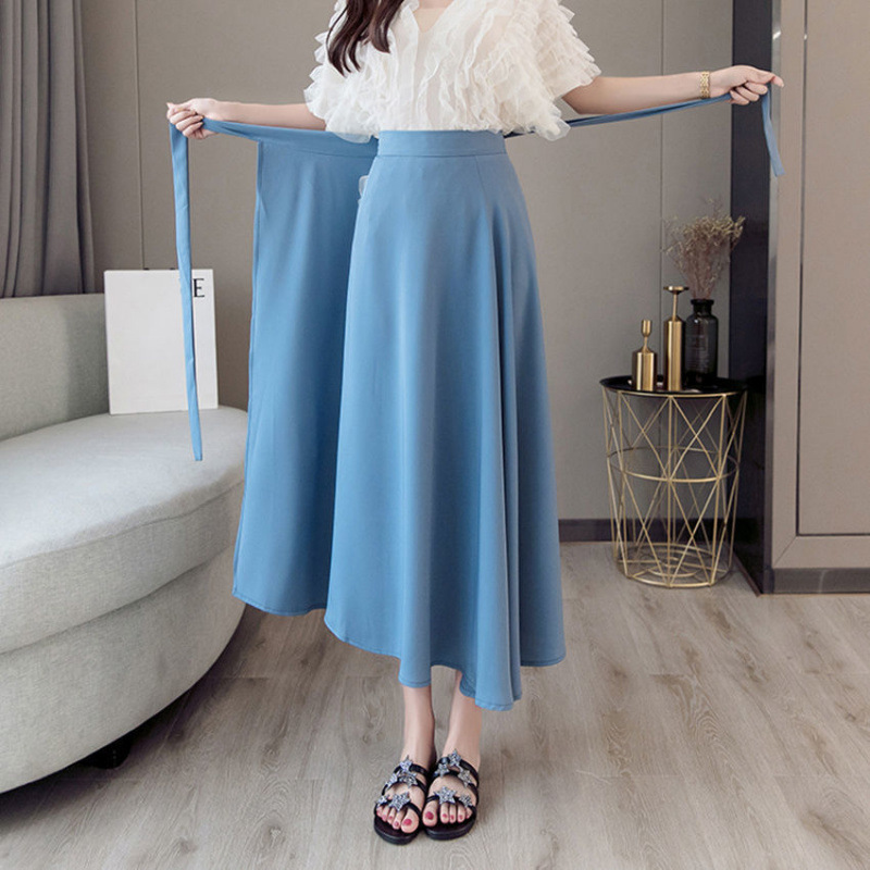 2026 Spring/Summer Korean Style One-Piece Long Skirt with Tie, High Waist, Mid-Length A-Line French-Style Over-The-Knee Wrap Skirt for Women