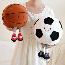 跨境热销仿真篮球毛绒玩具抱枕卡通毛绒足球学生表演道具男生礼物