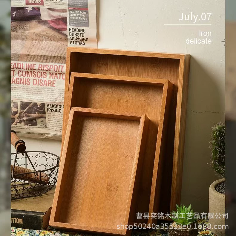 Бамбуковый деревянный поднос Домашняя гостиная Отель Кухня прямоугольная водяная чашка чайная тарелка из цельного дерева фруктовый хлеб тарелка