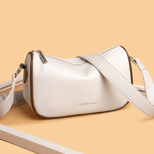 Cross-border genuine leather women's handbags wholesale  new fashion soft leather single shoulder cross-body header layered cowhide pillow bag