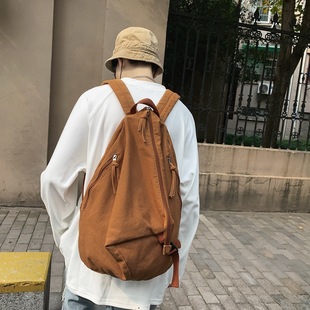 Japanese Style Personalized Triangle Schoolbag High School Student Backpack Female Fashion Casual Pure Color Washed Canvas Backpack Male