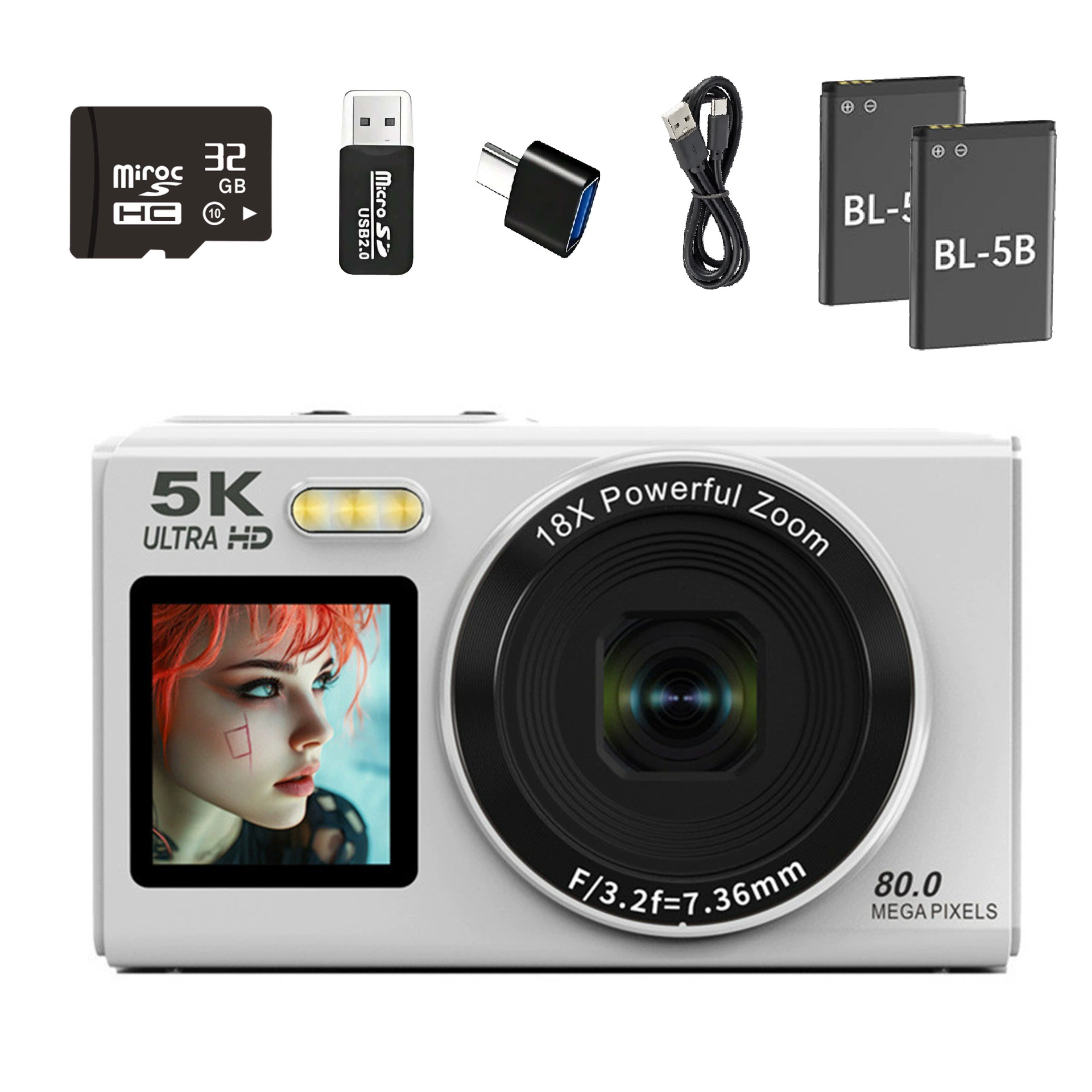 Цифровая камера ручная 5K Ultra HD, 18× зум, 80 Мп, компактная 21×15×10 см