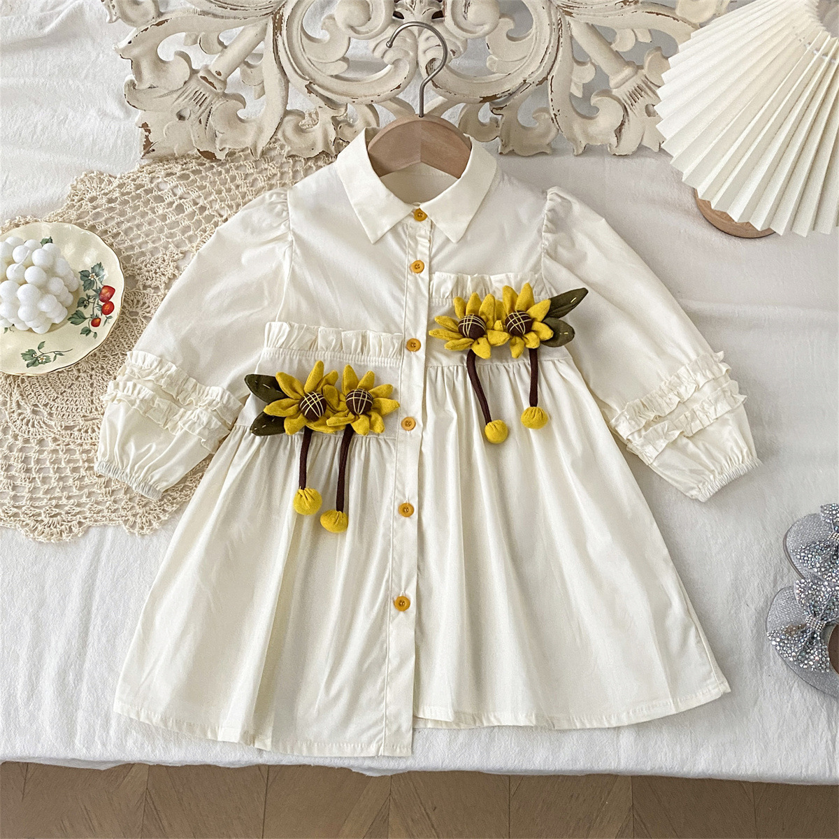 77372 spring and summer new 2025 girls dress baby girls sunflower cute skirt shirt dress